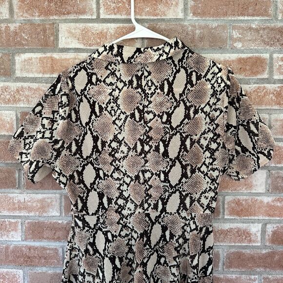 Lulu’s Chic Beige Snakeskin Print Midi Button Up Shirt Dress Small - Picture 9 of 11